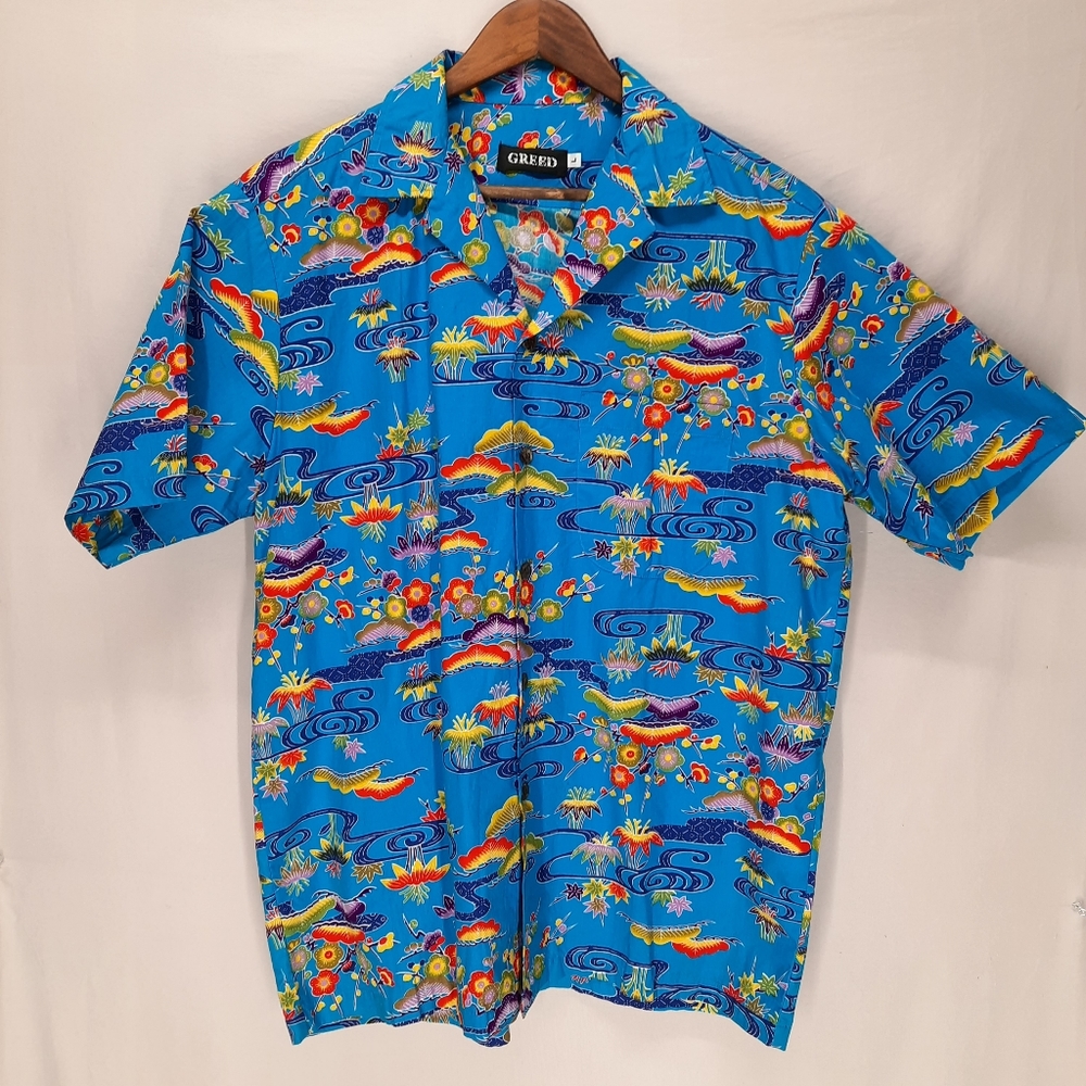 Greed tropical patterned shirt size L 100% cotton